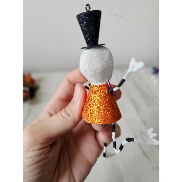 Pier 1 skeleton glitter ornament bow tie top hat Halloween Xmas tree black and w - Picture 4 of 9